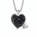 Black Druzy Heart Pendant | Antique Silver Copper Wing & Heart Charm Necklace