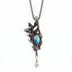 Labradorite Fox & Thorn Bronze Pendant | Antique Copper Pearl Necklace