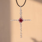 Handcrafted Red Crystal Cross Pendant | Wire-Wrapped Gothic Necklace