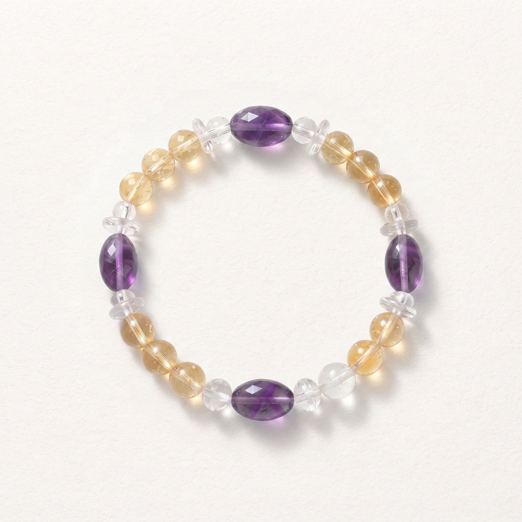 Natural Lemon Quartz, Citrine, and Amethyst Bead Bracelet, Radiant Vitality & Serene Elegance Gemstone Jewelry