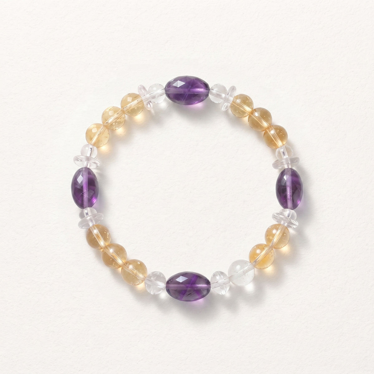 Natural Lemon Quartz, Citrine, and Amethyst Bead Bracelet, Radiant Vitality & Serene Elegance Gemstone Jewelry