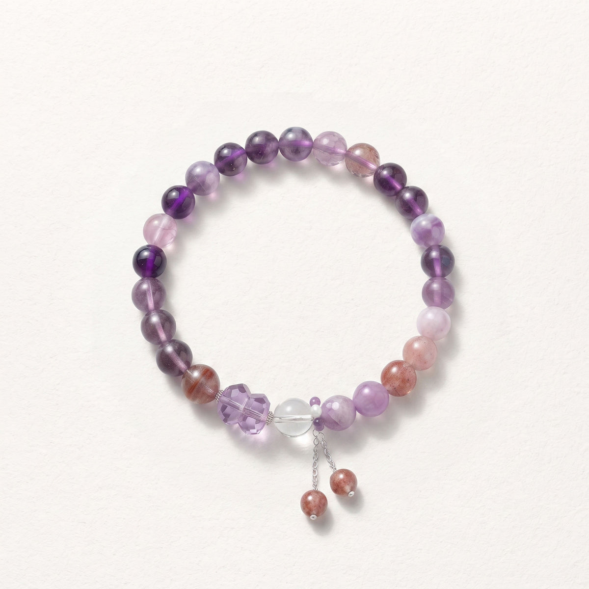 Natural Amethyst and Red Agate Bead Bracelet, Serene Elegance & Prosperous Flow Gemstone Jewelry