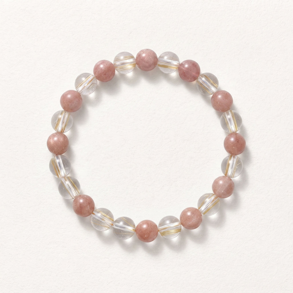 Natural Fire Quartz and Pink Lepidolite Bead Bracelet, Radiant Vitality & Harmonious Flow Gemstone Jewelry