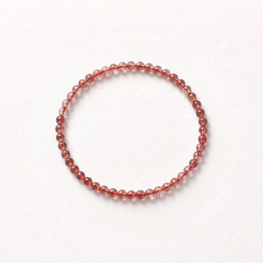 Natural Red Rutilated Quartz Bead Bracelet, Radiant Vitality & Warm Balance Gemstone Jewelry
