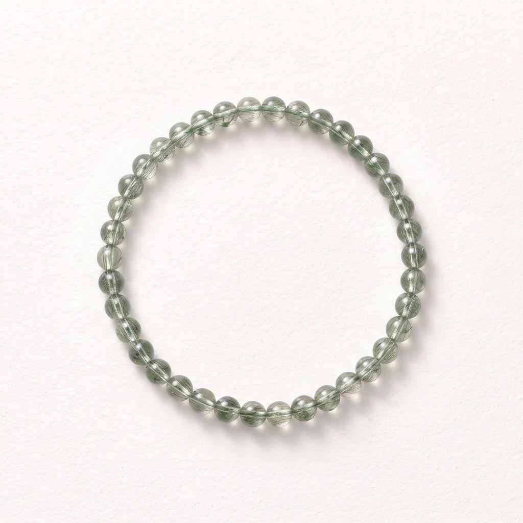 Natural Green Rutilated Quartz Bead Bracelet, Radiant Vitality & Harmonious Flow Gemstone Jewelry