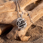 Volcanic Lava Stone Sphere Pendant | Sculpted Silver Cage Necklace