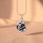 Volcanic Lava Stone Sphere Pendant | Sculpted Silver Cage Necklace