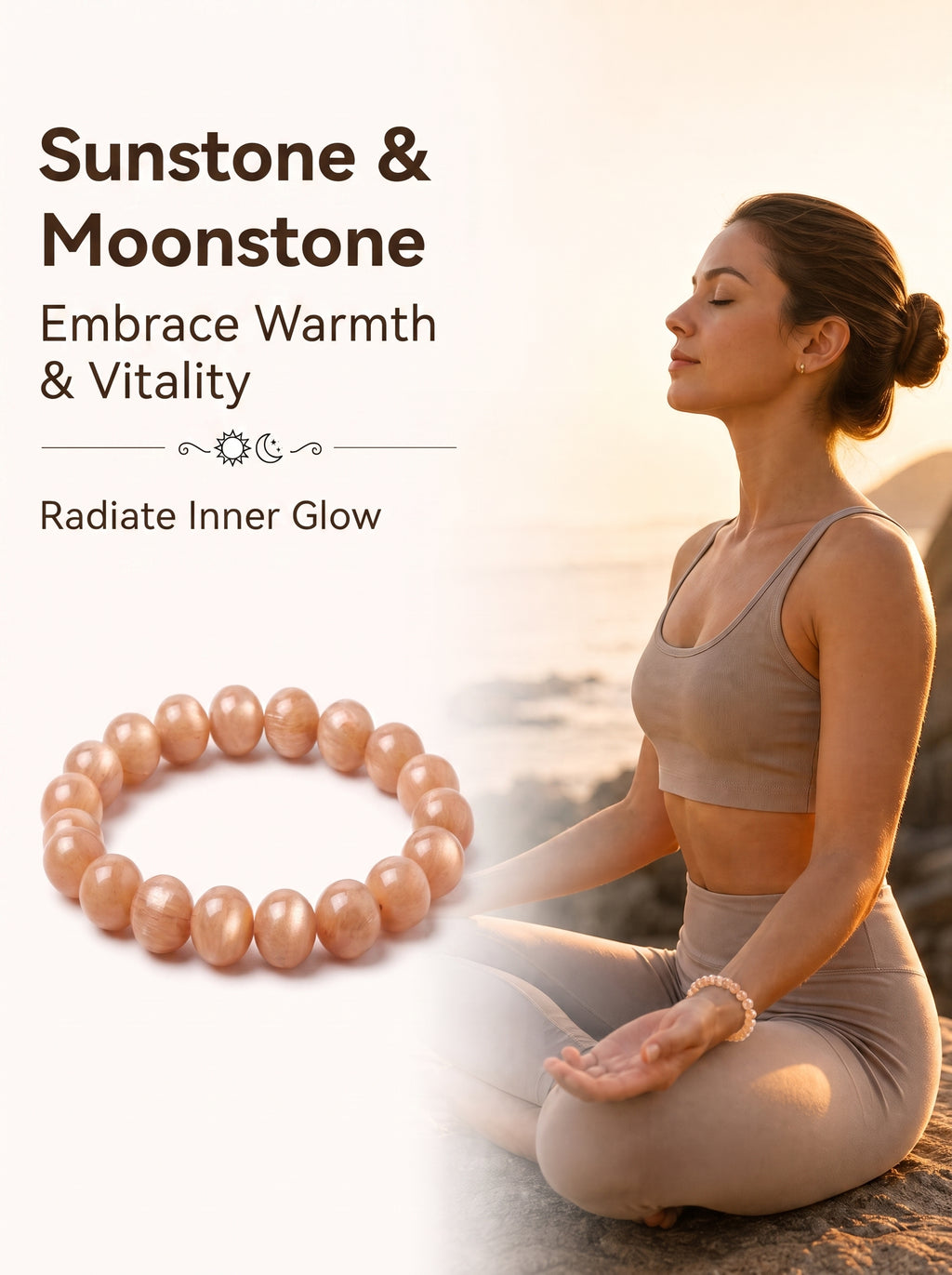Premium Orange Moonstone Beaded Bracelet | Hand-Polished Natural Gemstone Jewelry for Inner Peace & Radiance
