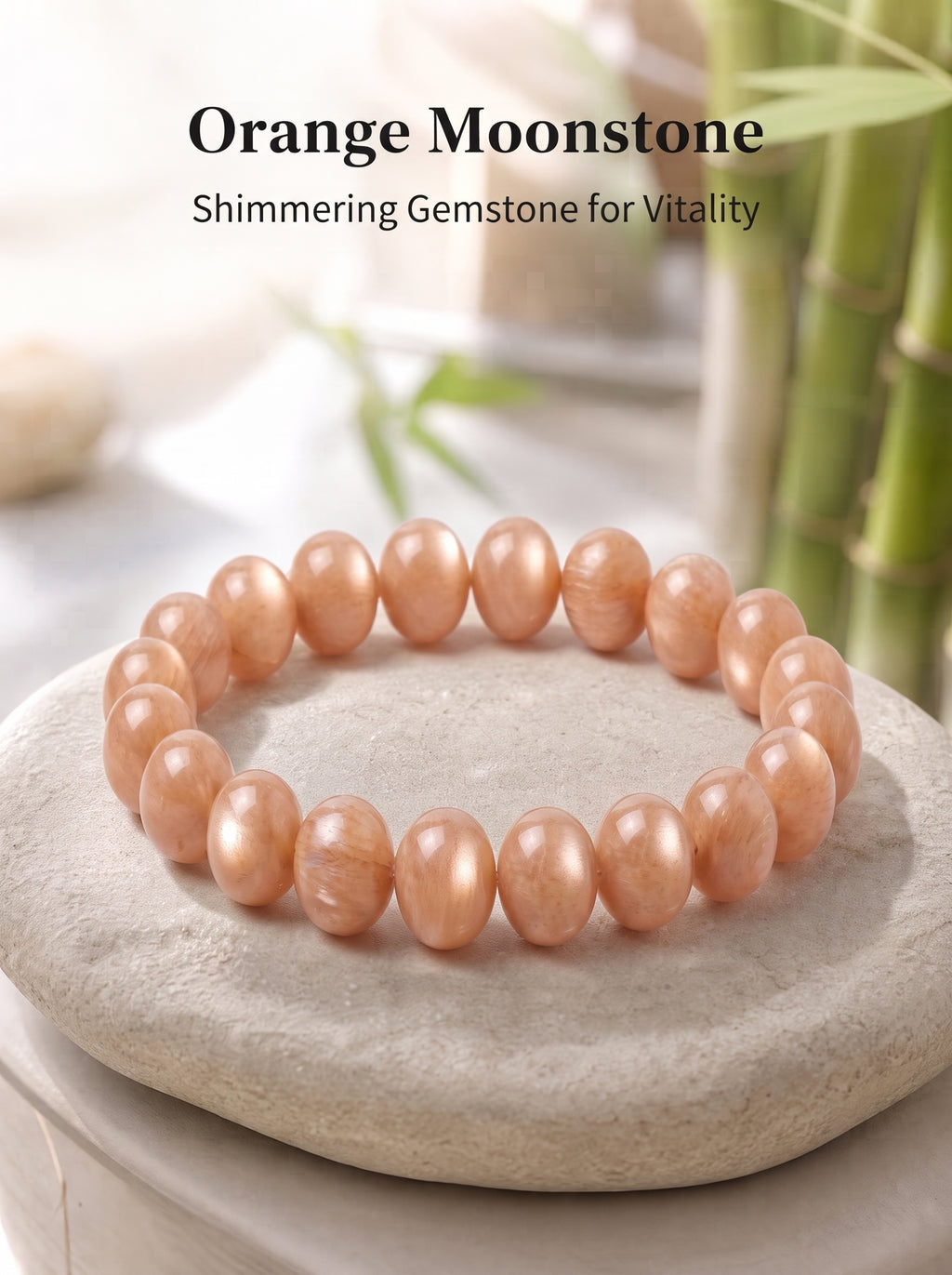 Premium Orange Moonstone Beaded Bracelet | Hand-Polished Natural Gemstone Jewelry for Inner Peace & Radiance