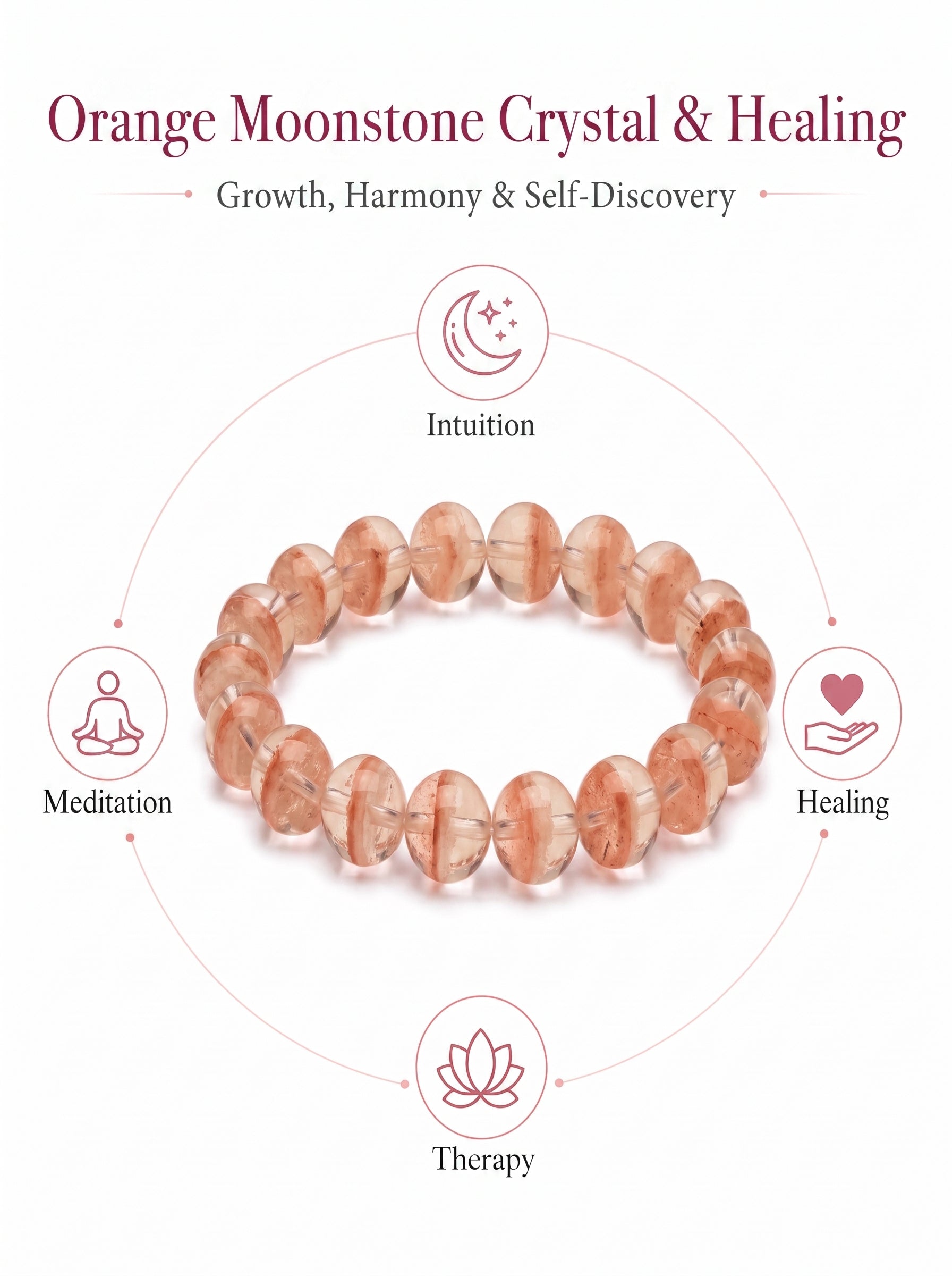 Premium Orange Moonstone Beaded Bracelet | Hand-Polished Natural Gemstone Jewelry for Inner Peace & Radiance