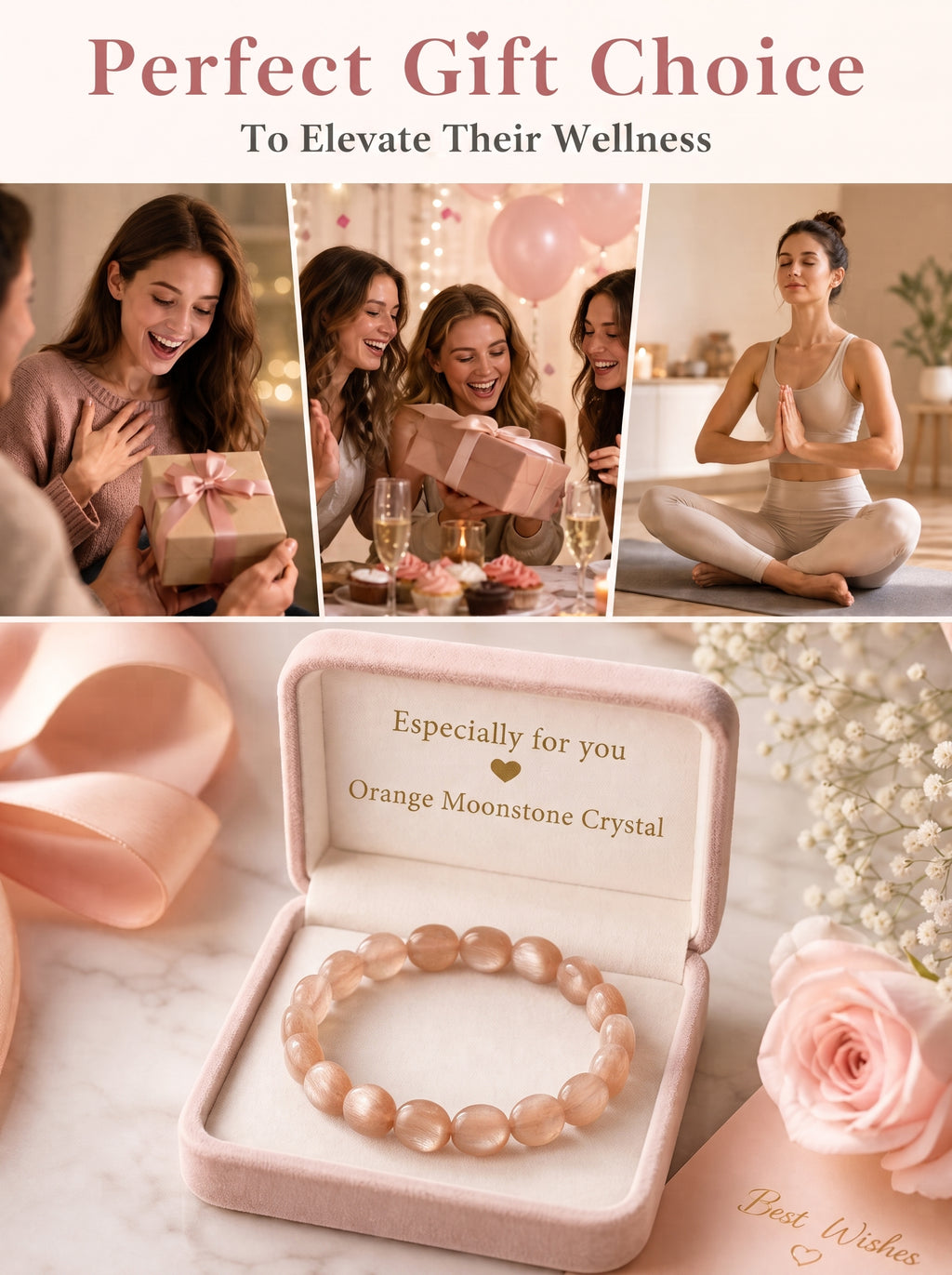 Premium Orange Moonstone Beaded Bracelet | Hand-Polished Natural Gemstone Jewelry for Inner Peace & Radiance