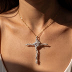 Clear Silver Crystal Cross Pendant | Wire-Wrapped Gothic Necklace