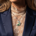 Green Fluorite Crescent Moon Pendant | Wire-Wrapped Floral Necklace