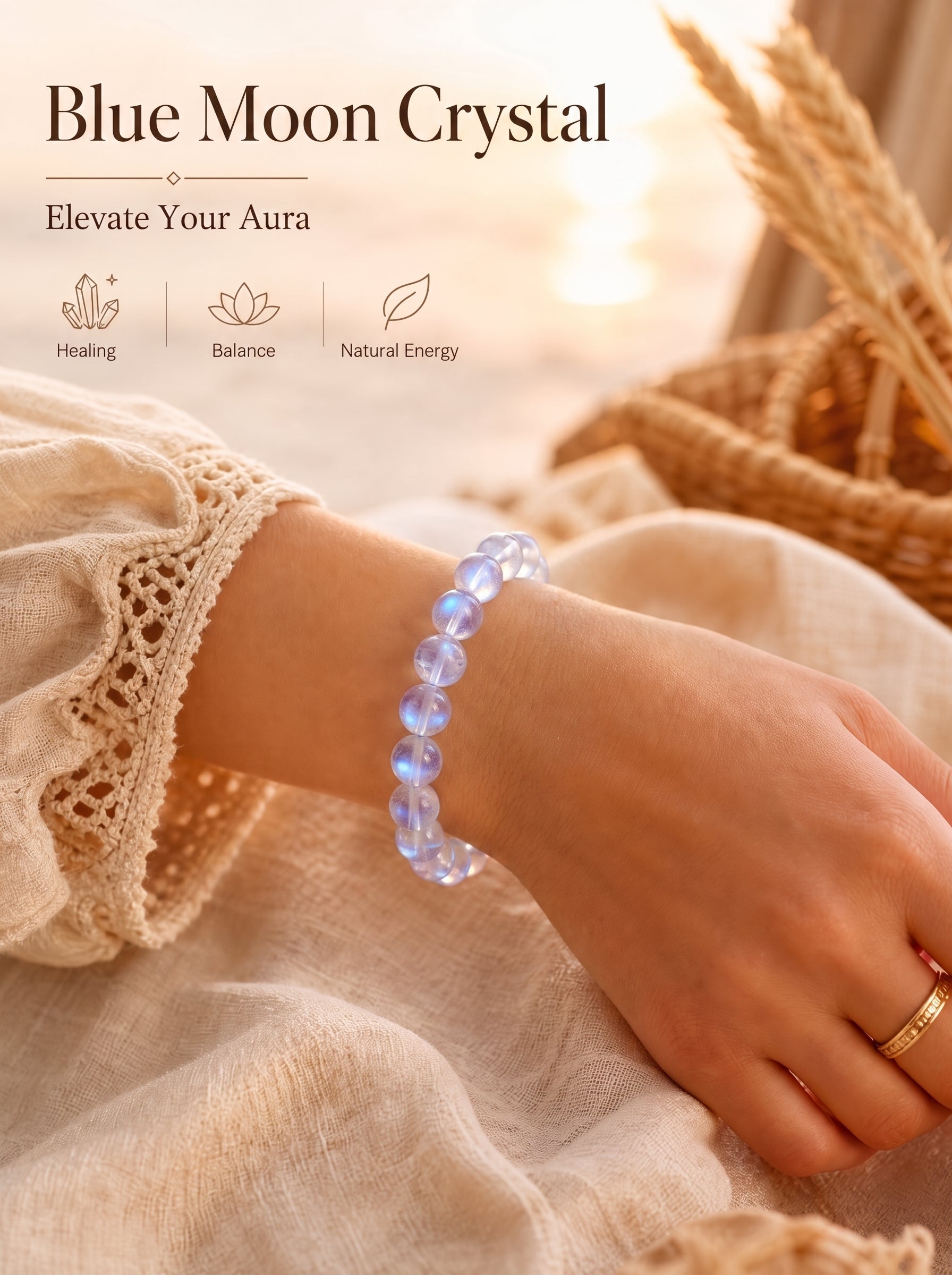 Premium Blue Moonstone Beaded Bracelet | Hand-Polished Natural Gemstone Jewelry for Calm & Intuition