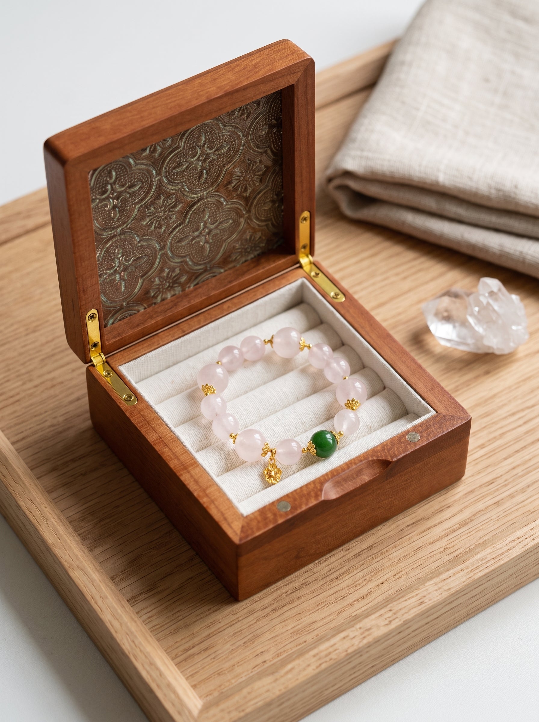 🤍🌸 The Resonance of Quiet Softness | Natural Clear Quartz & Pale Pink Hetian Jade Beaded Bracelet