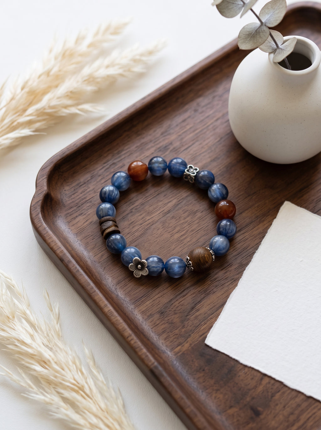 🪵The Resonance of Quiet Depth | Natural Kyanite, Rabbit-Hair Quartz & Agarwood Beaded Bracelet