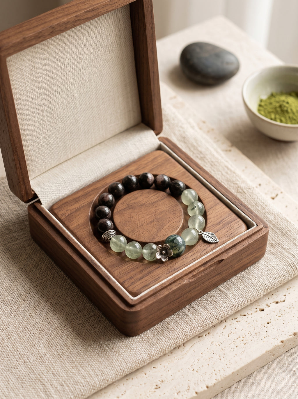 The Resonance of Sovereign Shield | Natural Charoite, Obsidian & Green Rutilated Quartz Beaded Bracelet