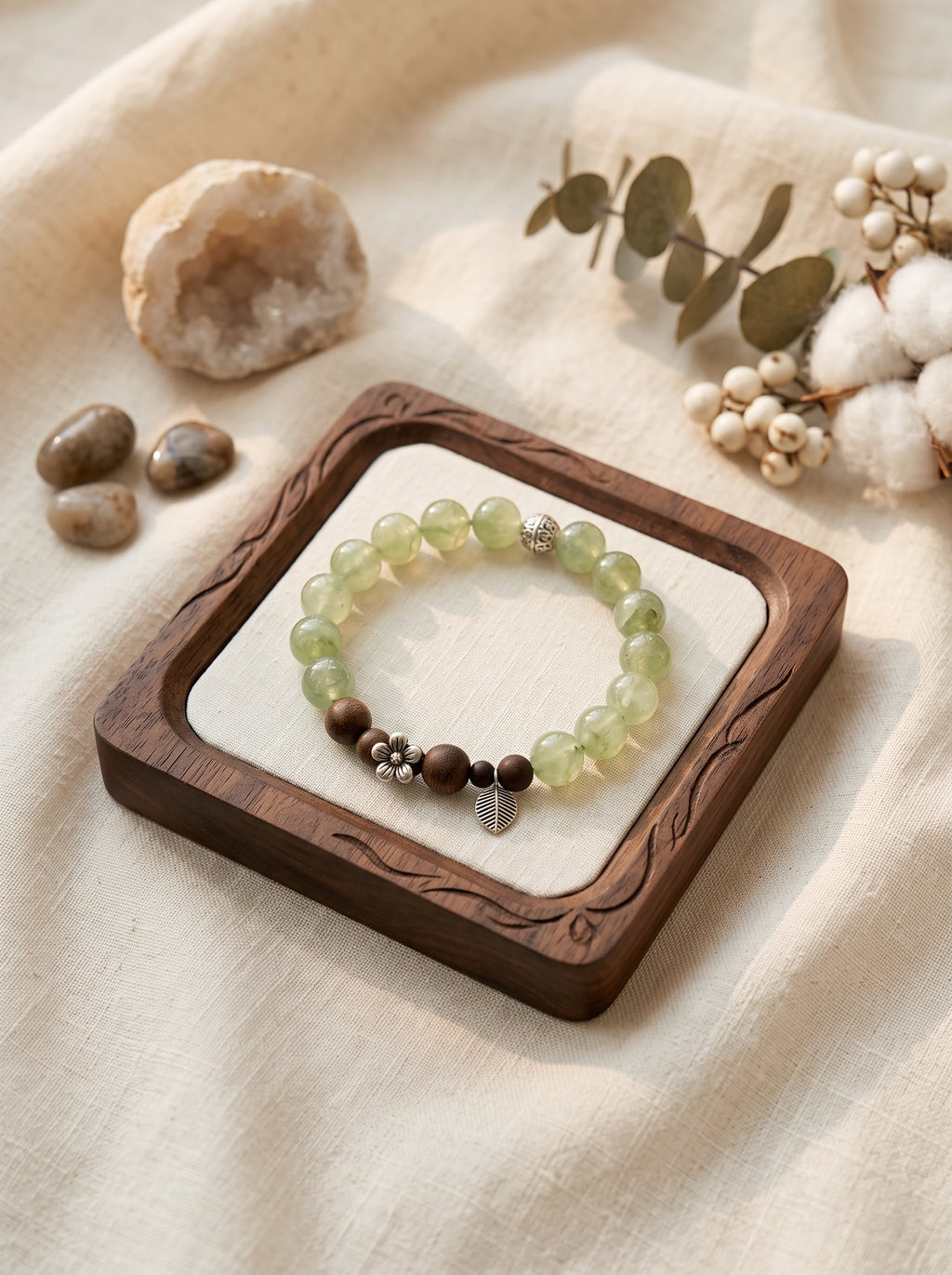 🪵 The Resonance of Sovereign Growth | Natural Green Rutilated Quartz & Agarwood Beaded Bracelet