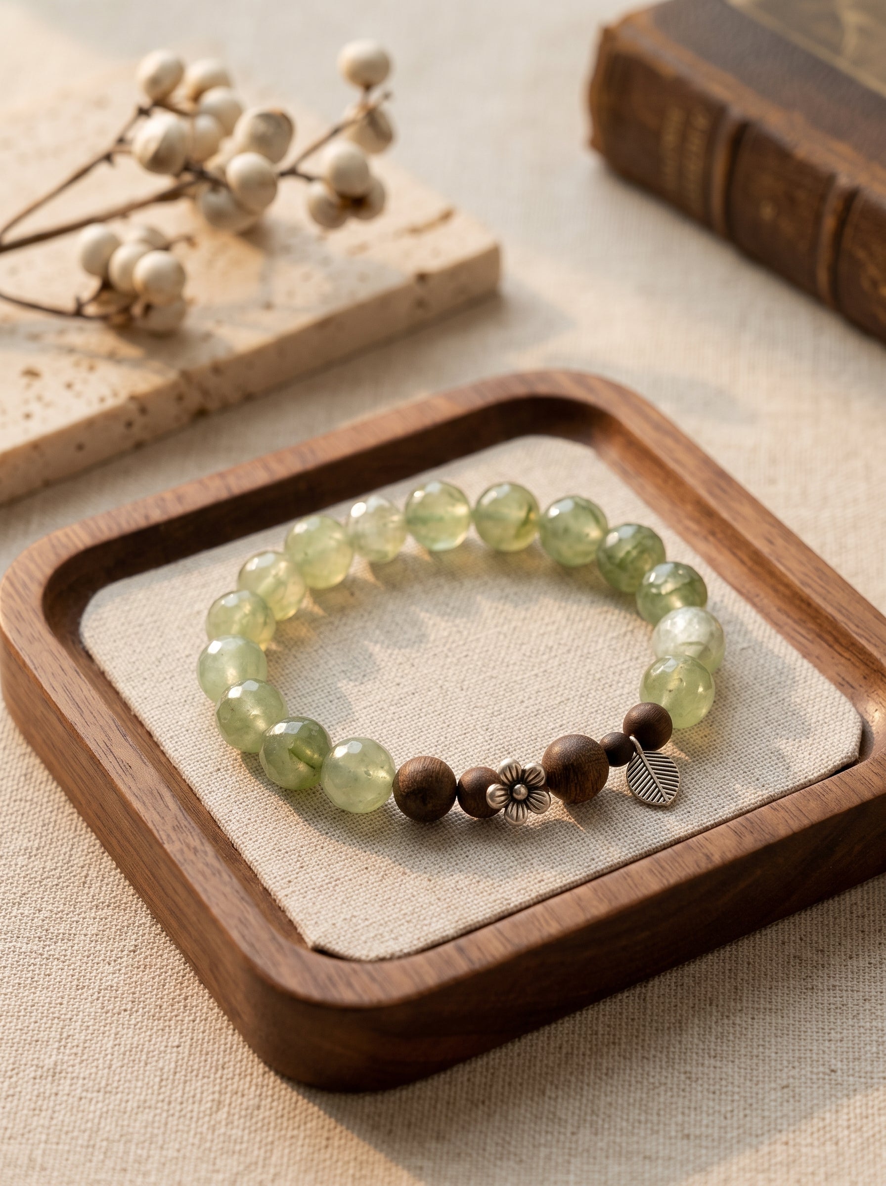 🪵 The Resonance of Sovereign Growth | Natural Green Rutilated Quartz & Agarwood Beaded Bracelet