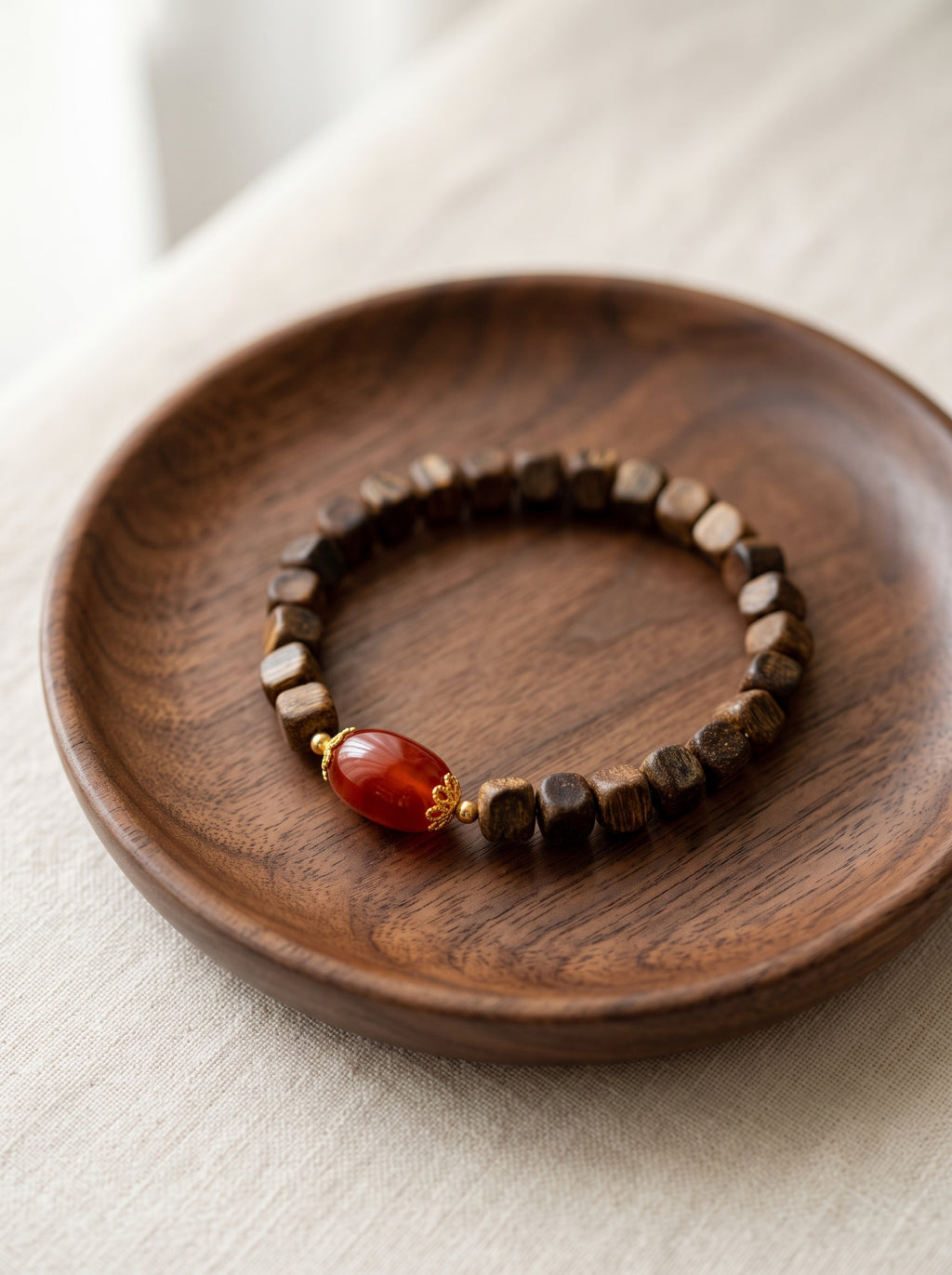 ❤️ The Embers of Sovereignty | Ultra-Premium Wild Kinam Agarwood & Flame Southern Red Agate Beaded Bracelet
