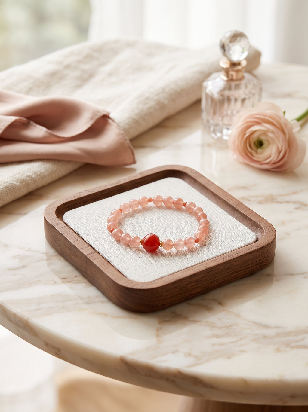 ❤️ The Resonance of Kinetic Grace | Natural Southern Red Agate & Pale Pink Chalcedony Beaded Bracelet