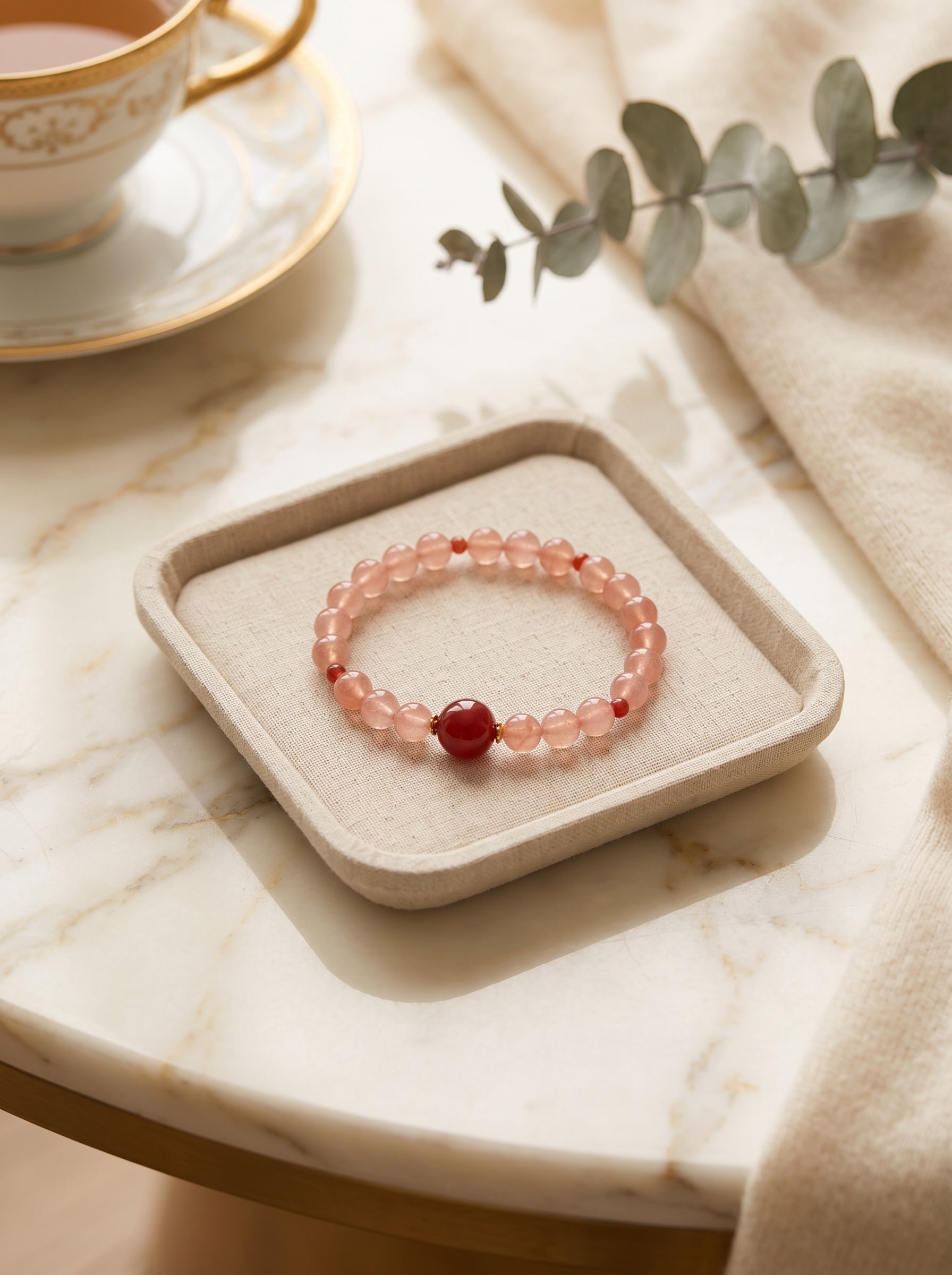 ❤️ The Resonance of Kinetic Grace | Natural Southern Red Agate & Pale Pink Chalcedony Beaded Bracelet