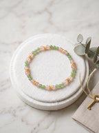 🌸  The Resonance of Serene Light | Natural Clear Quartz & Pale Pink Prehnite Beaded Bracelet