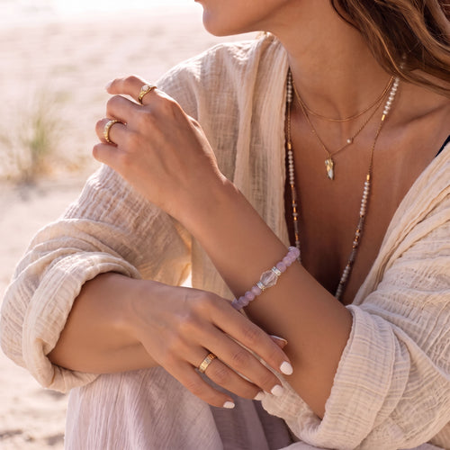 Natural Amethyst, Super Seven, and Herkimer Diamond Bead Bracelet, Radiant Vitality & Serene Elegance Gemstone Jewelry