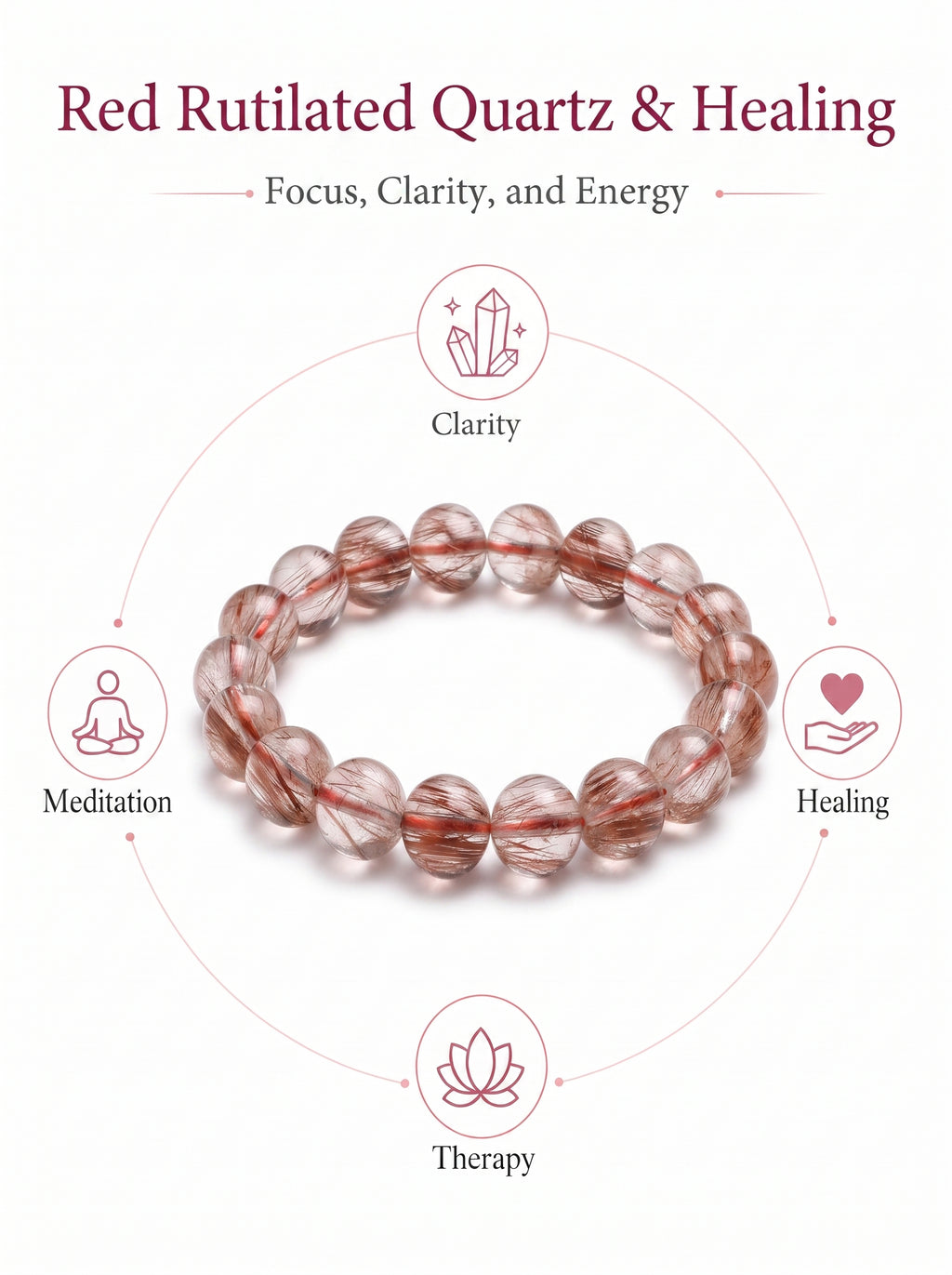 Premium Red Rutilated Quartz Beaded Bracelet | Hand-Polished Natural Gemstone Jewelry for Power & Prosperity