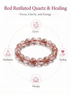 Premium Red Rutilated Quartz Beaded Bracelet | Hand-Polished Natural Gemstone Jewelry for Power & Prosperity