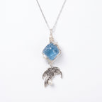 Handcrafted Wire-Wrapped Aquamarine & Mermaid Tail Pendant | Ethereal Silver Necklace