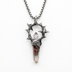 Garden Phantom Quartz Ring-Halo Pendant | Antique Silver Copper Thorn & Star Box Chain Necklace