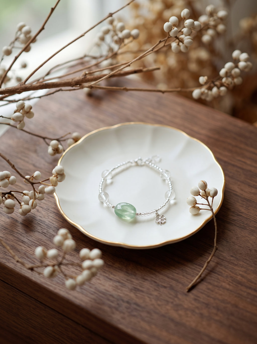 The Resonance of Foresight | Natural Clear Quartz & Prehnite Beaded Bracelet