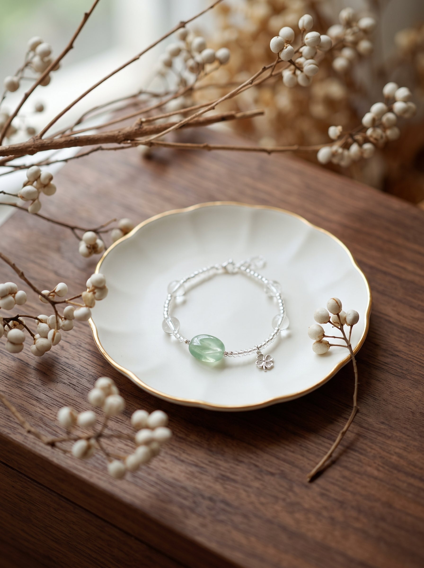 The Resonance of Foresight | Natural Clear Quartz & Prehnite Beaded Bracelet