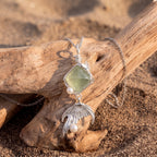 Artisan Wire-Wrapped Green Prehnite & Mermaid Tail Necklace | Ethereal Silver Jewelry