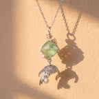Artisan Wire-Wrapped Green Prehnite & Mermaid Tail Necklace | Ethereal Silver Jewelry