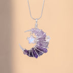 Amethyst Crescent Moon Pendant | Wire-Wrapped Star Necklace