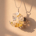 Handcrafted Citrine Crescent Moon & Butterfly Pendant | Wire-Wrapped Floral Necklace