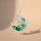 Green Prehnite & Aventurine Crescent Moon Pendant | Wire-Wrapped Star & Butterfly Necklace