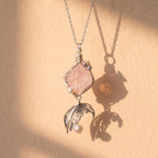 Ethereal Rose Quartz & Mermaid Tail Pendant | Handcrafted Silver Wire-Wrapped Necklace