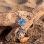 Handcrafted Wire-Wrapped Aquamarine & Mermaid Tail Pendant | Ethereal Silver Necklace