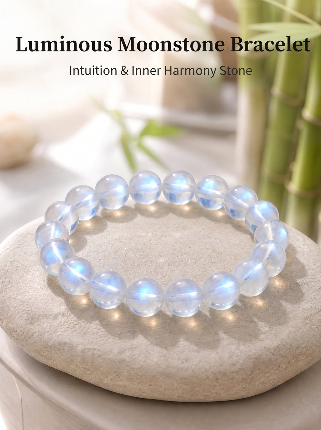 Premium Blue Moonstone Beaded Bracelet | Hand-Polished Natural Gemstone Jewelry for Calm & Intuition