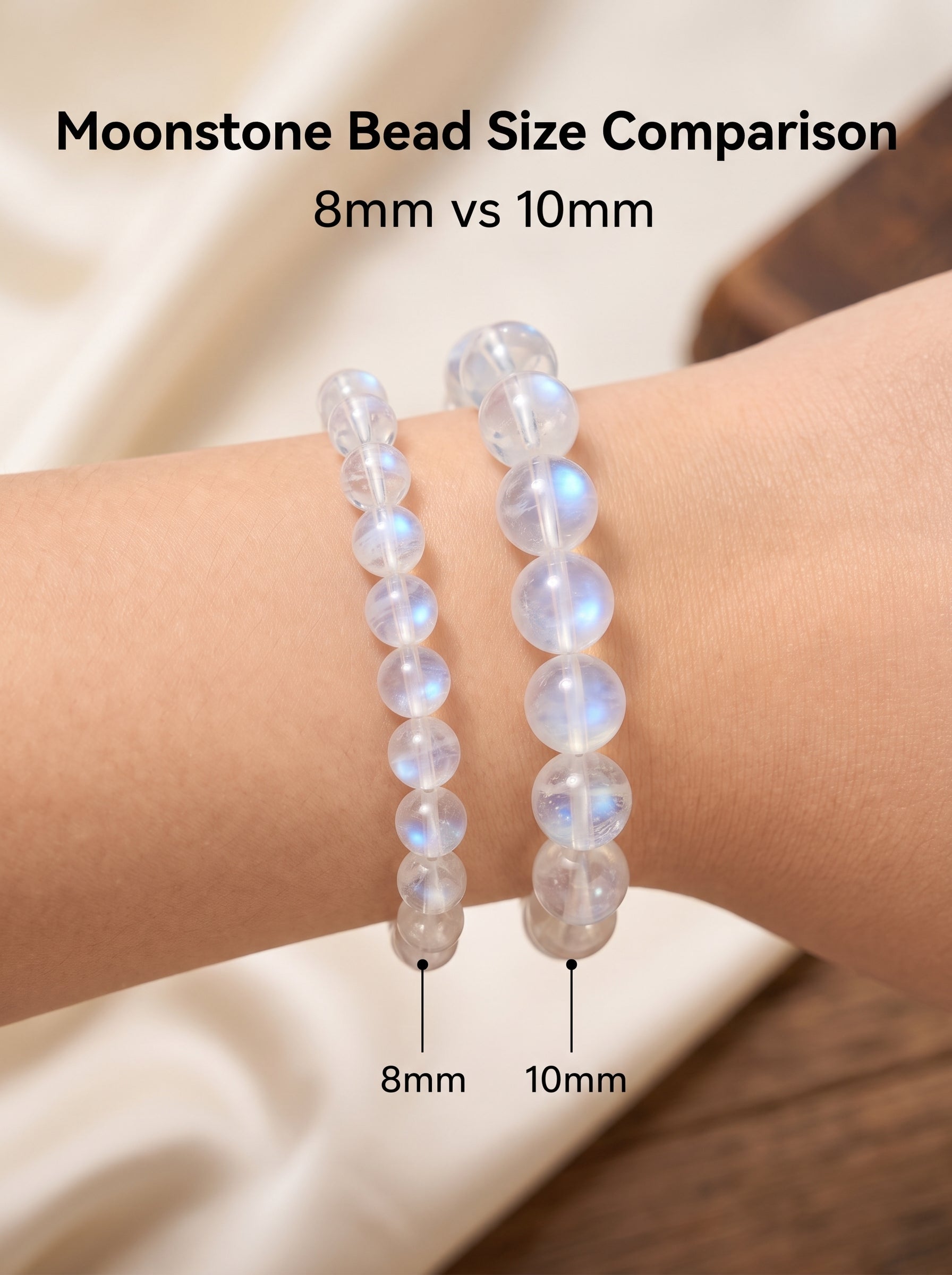Premium Blue Moonstone Beaded Bracelet | Hand-Polished Natural Gemstone Jewelry for Calm & Intuition