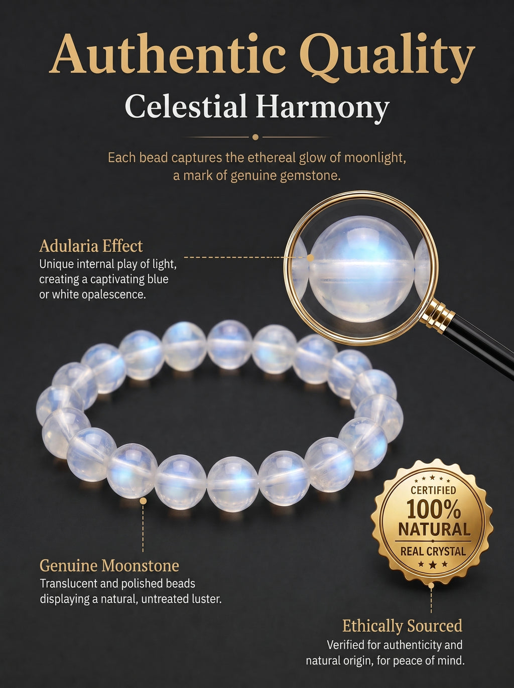 Premium Blue Moonstone Beaded Bracelet | Hand-Polished Natural Gemstone Jewelry for Calm & Intuition