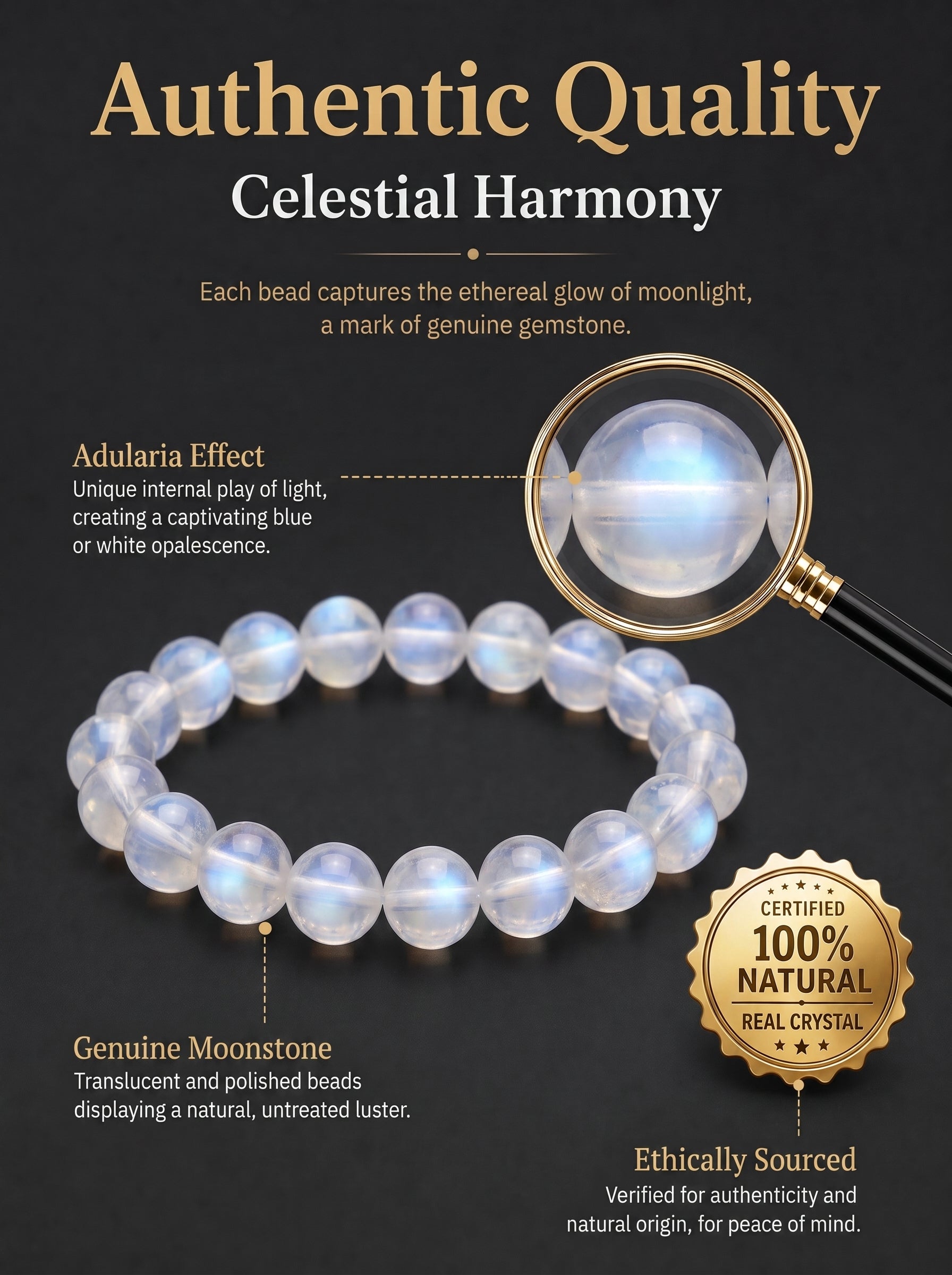 Premium Blue Moonstone Beaded Bracelet | Hand-Polished Natural Gemstone Jewelry for Calm & Intuition