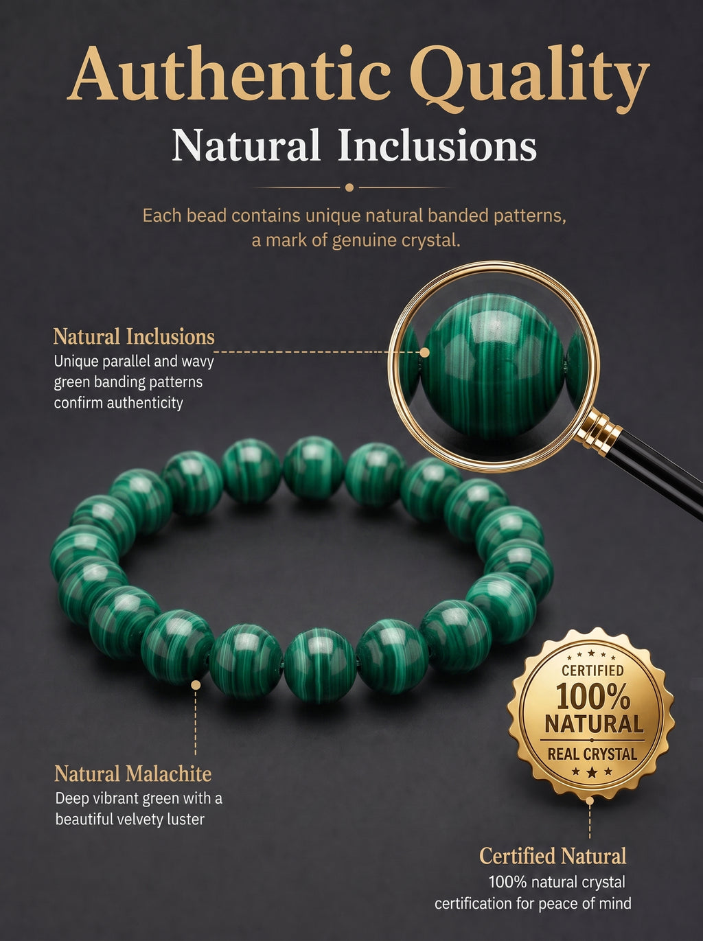 Premium Malachite Beaded Bracelet | Hand-Polished Natural Gemstone Jewelry for Protection & Harmony