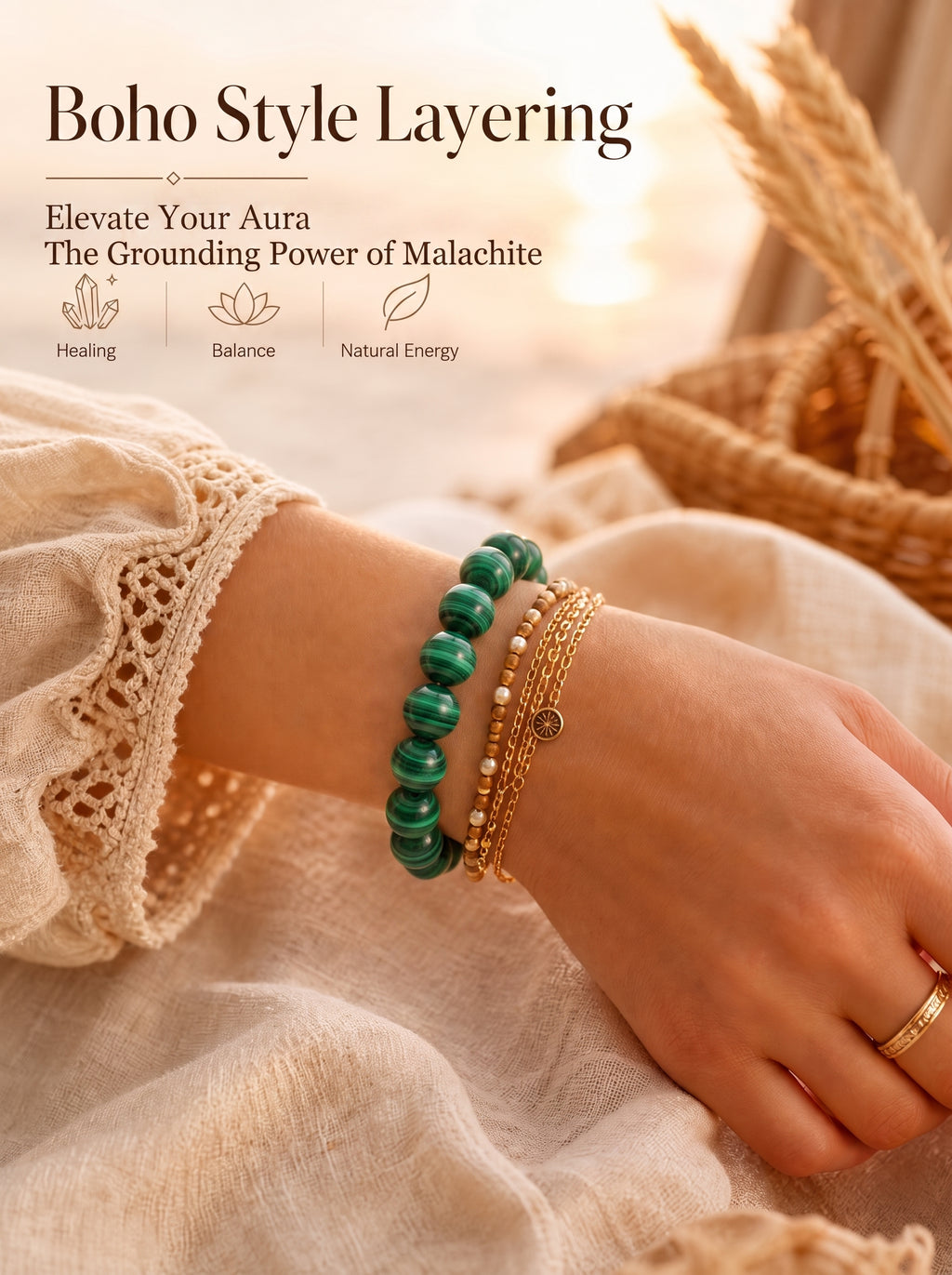 Premium Malachite Beaded Bracelet | Hand-Polished Natural Gemstone Jewelry for Protection & Harmony