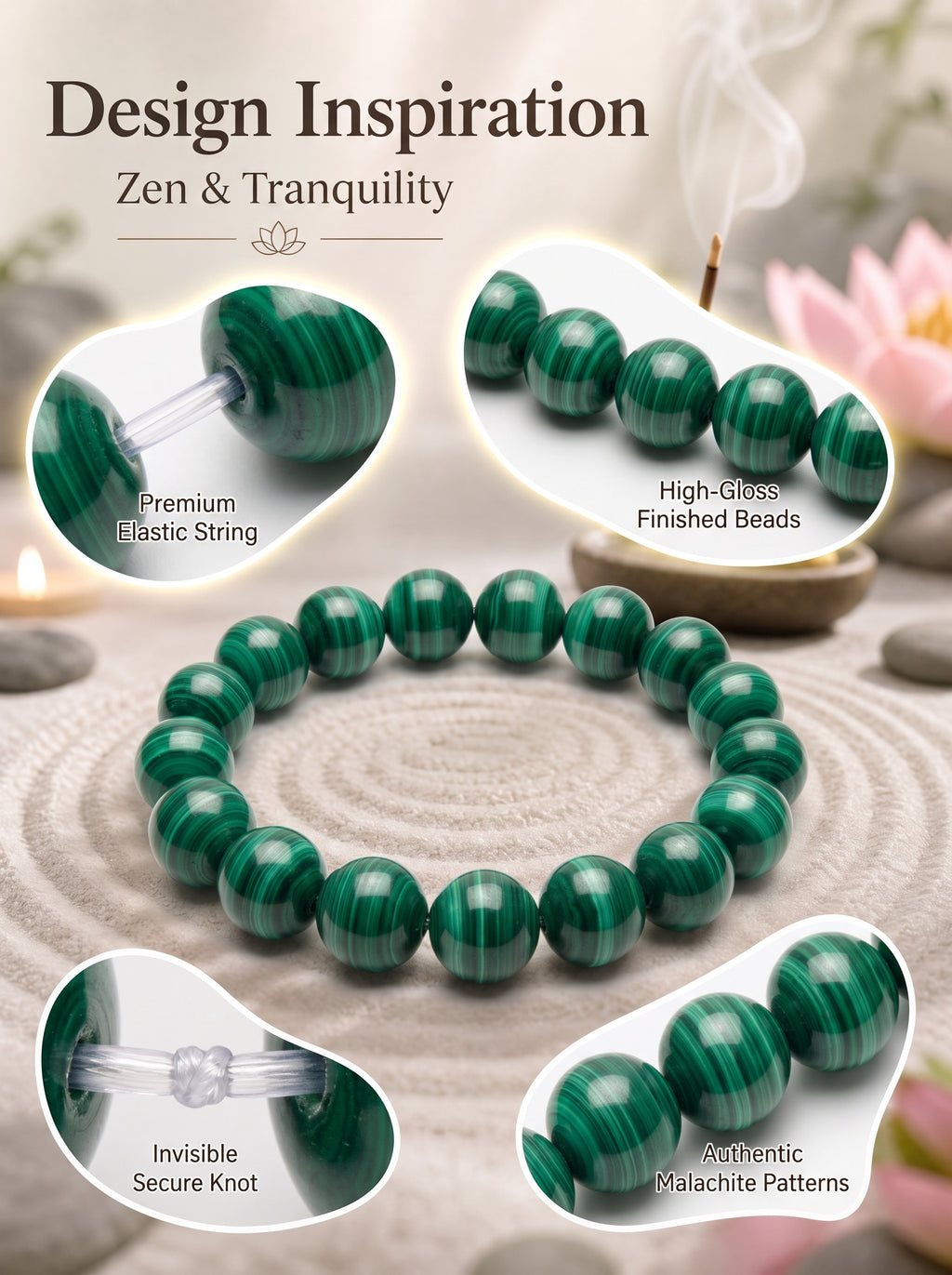 Premium Malachite Beaded Bracelet | Hand-Polished Natural Gemstone Jewelry for Protection & Harmony