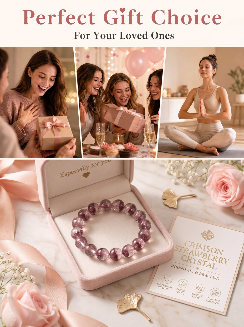 Dreamy Phantom Quartz Bracelet | The "Healing Stone" | Unique Lavender & Rose Crystal Jewelry