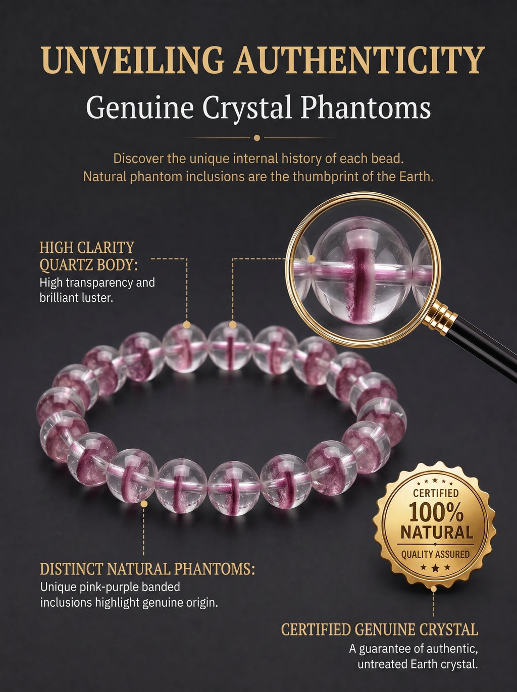 Dreamy Phantom Quartz Bracelet | The "Healing Stone" | Unique Lavender & Rose Crystal Jewelry